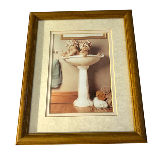 Framed Anne Geddes “Babies in Handbasin” Wall Art – 9x11 Print, Portal Publications – Baby Bathroom Decor