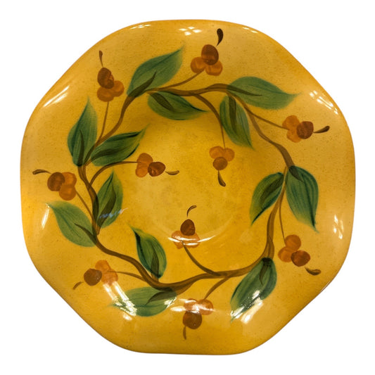Hand-Painted Ceramic Bowl by Gail Pittman – Signed 2002 – Yellow Floral