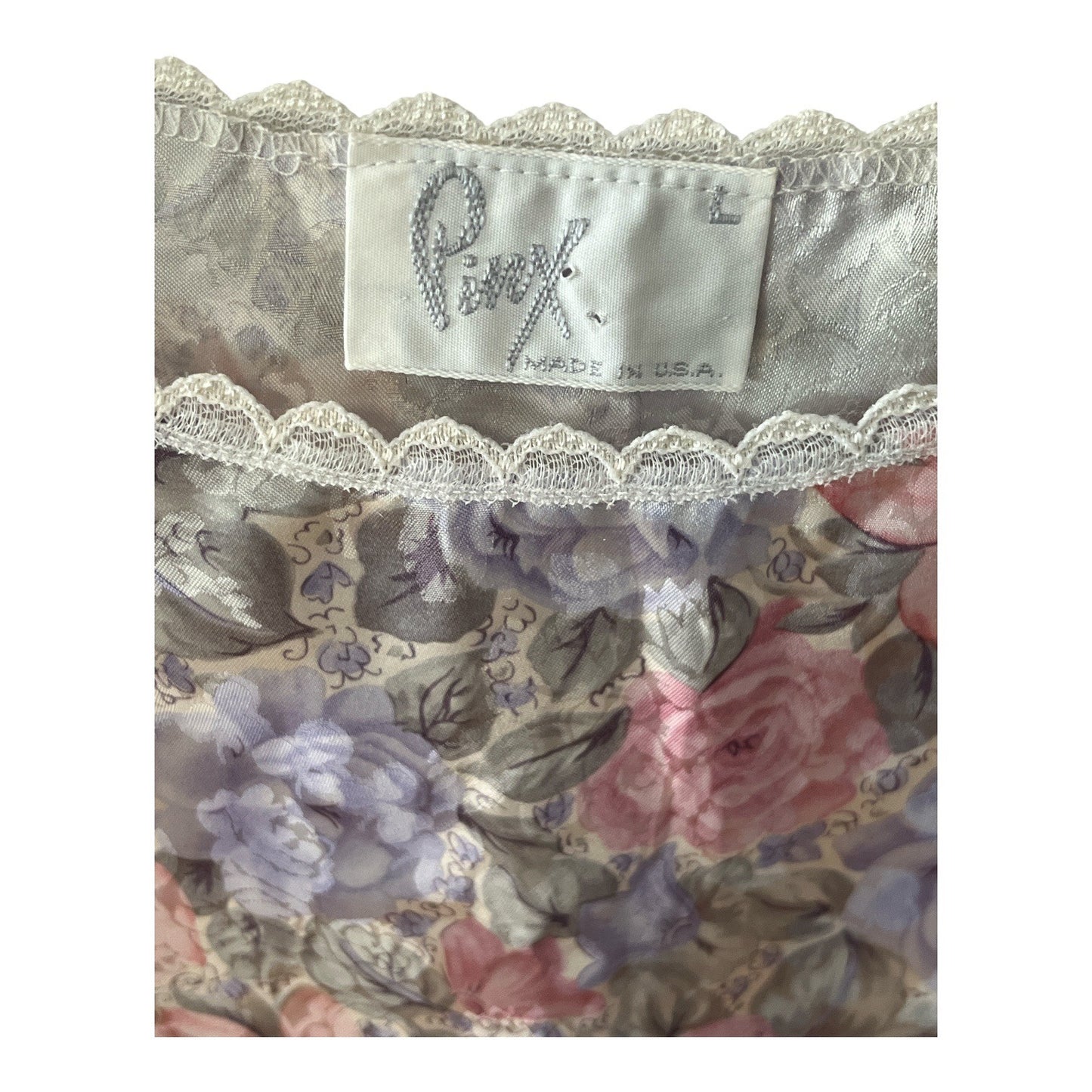 Vintage Pinx Floral Nightgown L Made in USA Pastel Lounge Sleep Dress