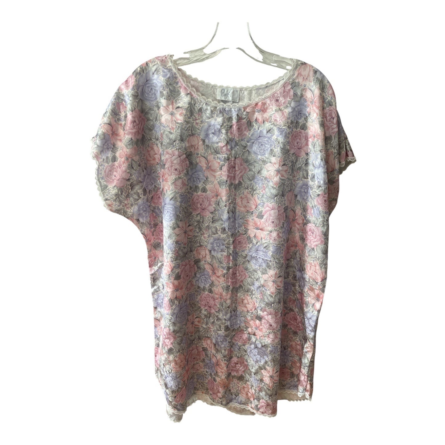 Vintage Pinx Floral Nightgown L Made in USA Pastel Lounge Sleep Dress