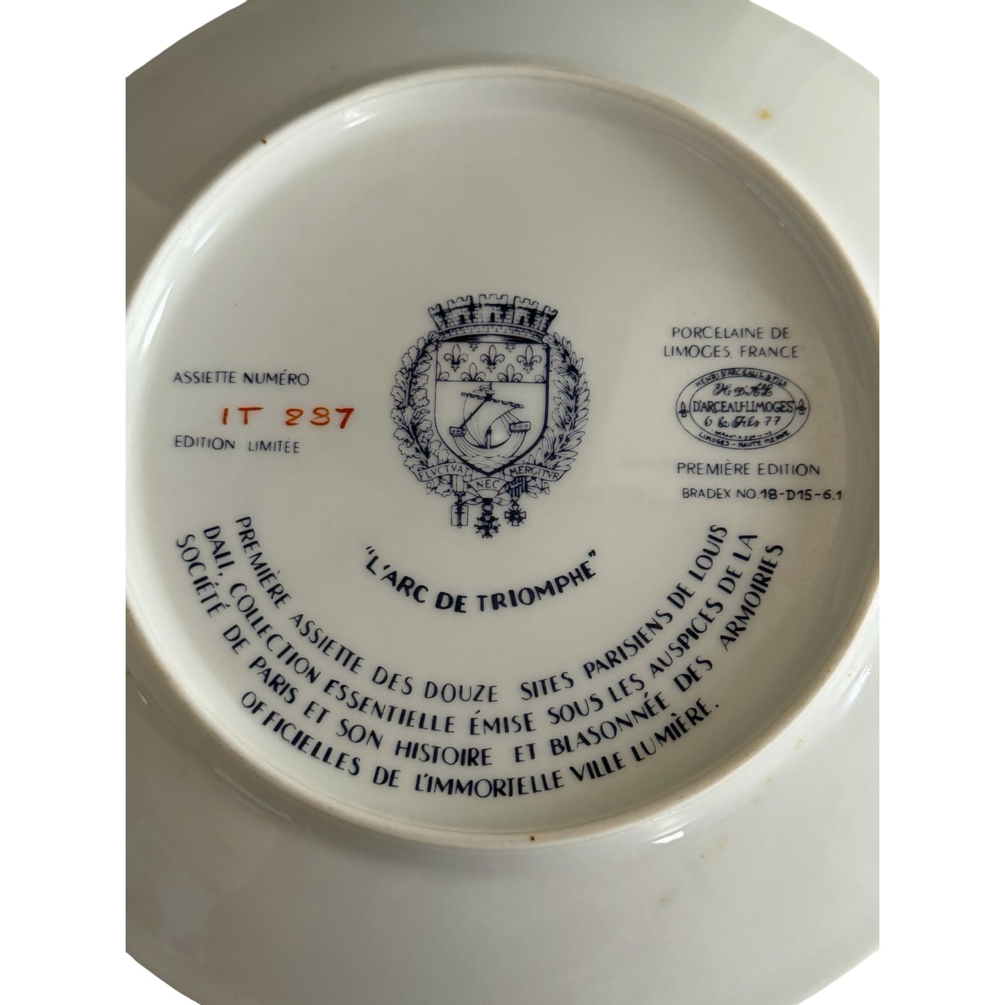 Limoges France Arc de Triomphe Collector Plate Louis Dali Limited Edition Paris Scene 8”