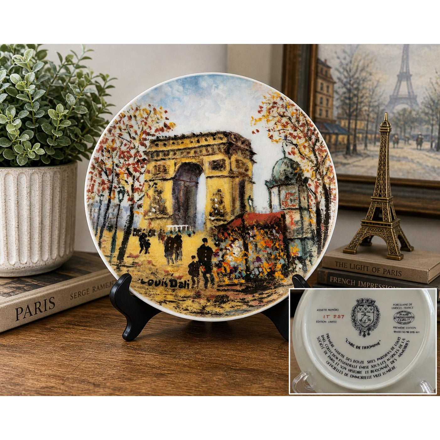 Limoges France Arc de Triomphe Collector Plate Louis Dali Limited Edition Paris Scene 8”