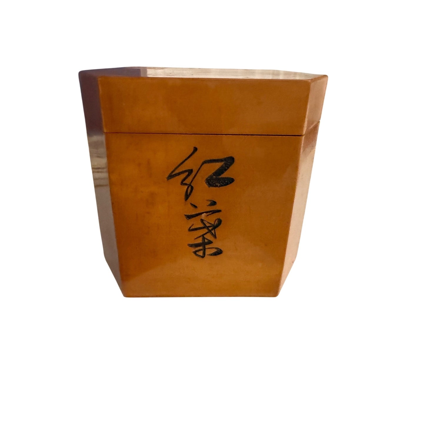 Vintage Chinese Lacquered Wooden Tea Caddy Box Bird Calligraphy Trinket Box