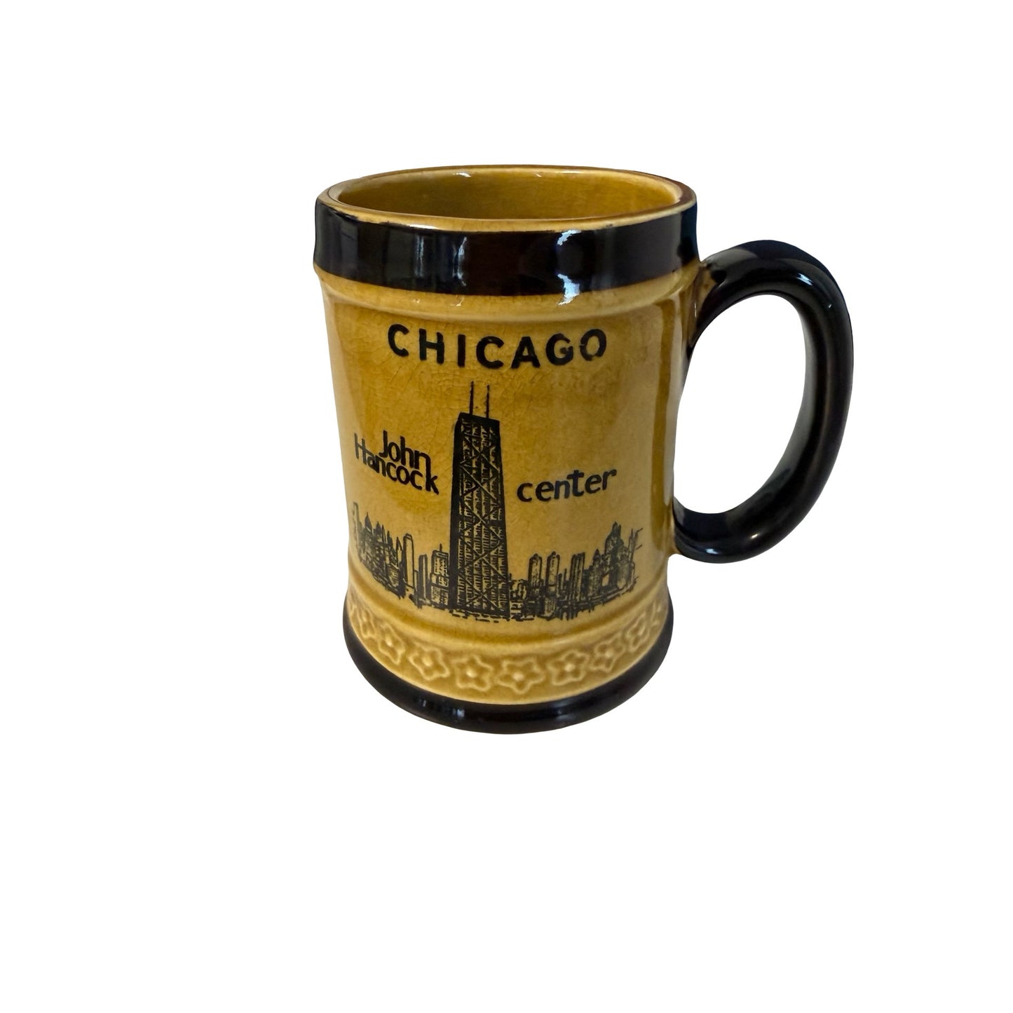 Vintage Chicago John Hancock Center Ceramic Mug Tan Black Souvenir Cup