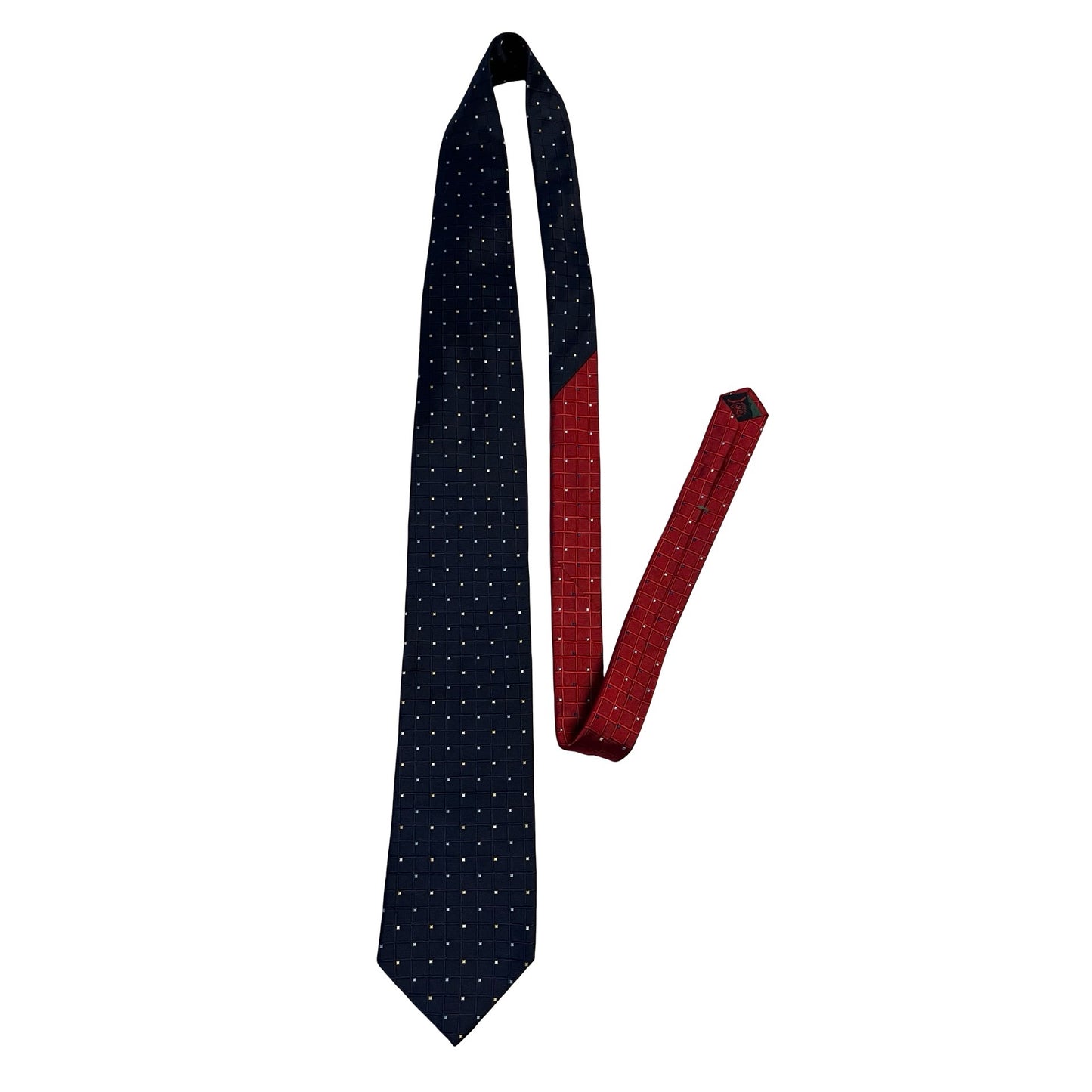 Tommy Hilfiger Silk Tie Navy Geometric Red Reverse Made in USA Vintage Y2K