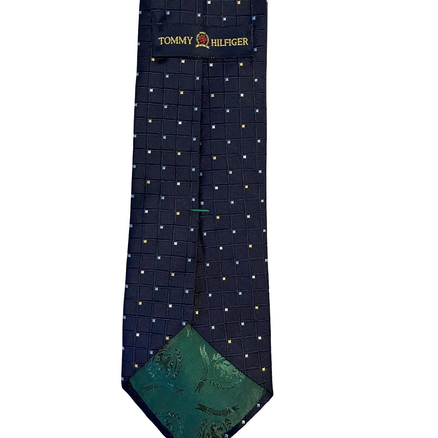Tommy Hilfiger Silk Tie Navy Geometric Red Reverse Made in USA Vintage Y2K