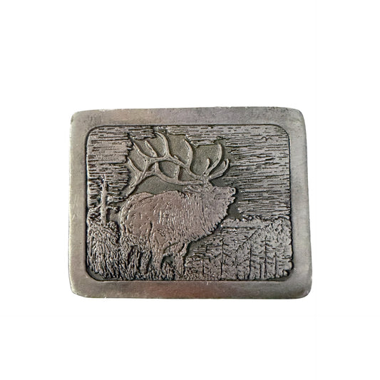 Vintage Elk Belt Buckle Wildlife Mountain Scene Missing Bar Rustic Western