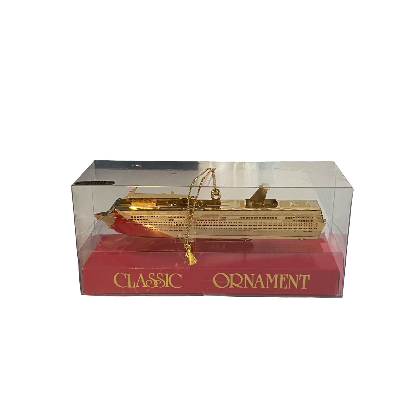 Carnival Fantasy Cruise Ship Ornament Gold Tone Metal Classic Ornament 24K Gold Plated Display Case