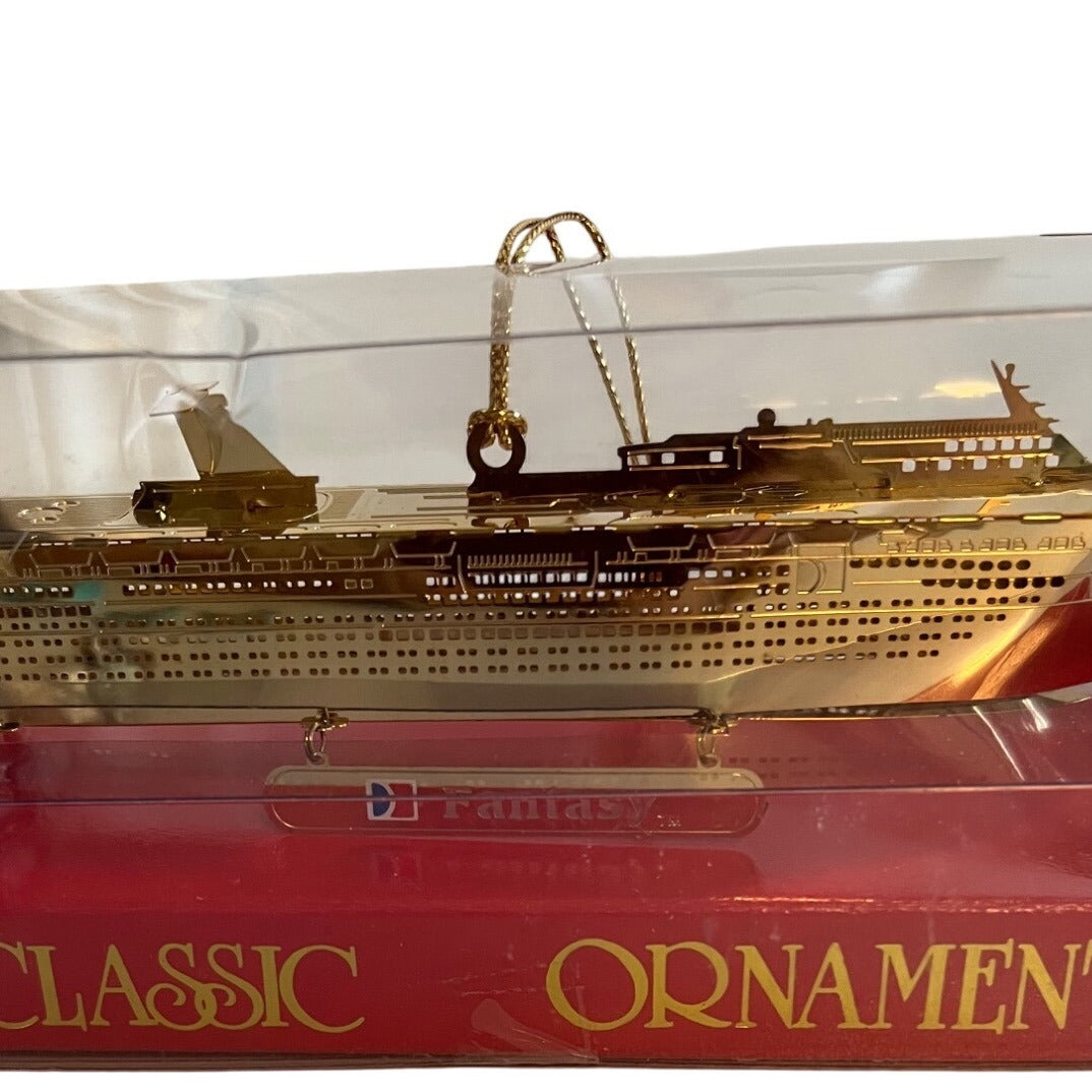 Carnival Fantasy Cruise Ship Ornament Gold Tone Metal Classic Ornament 24K Gold Plated Display Case