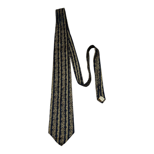 Claiborne Silk Tie Navy Gold Baroque Stripe Vintage 1990s–2000s Men’s Necktie