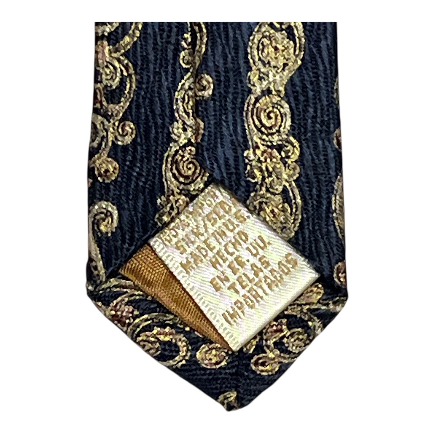 Claiborne Silk Tie Navy Gold Baroque Stripe Vintage 1990s–2000s Men’s Necktie