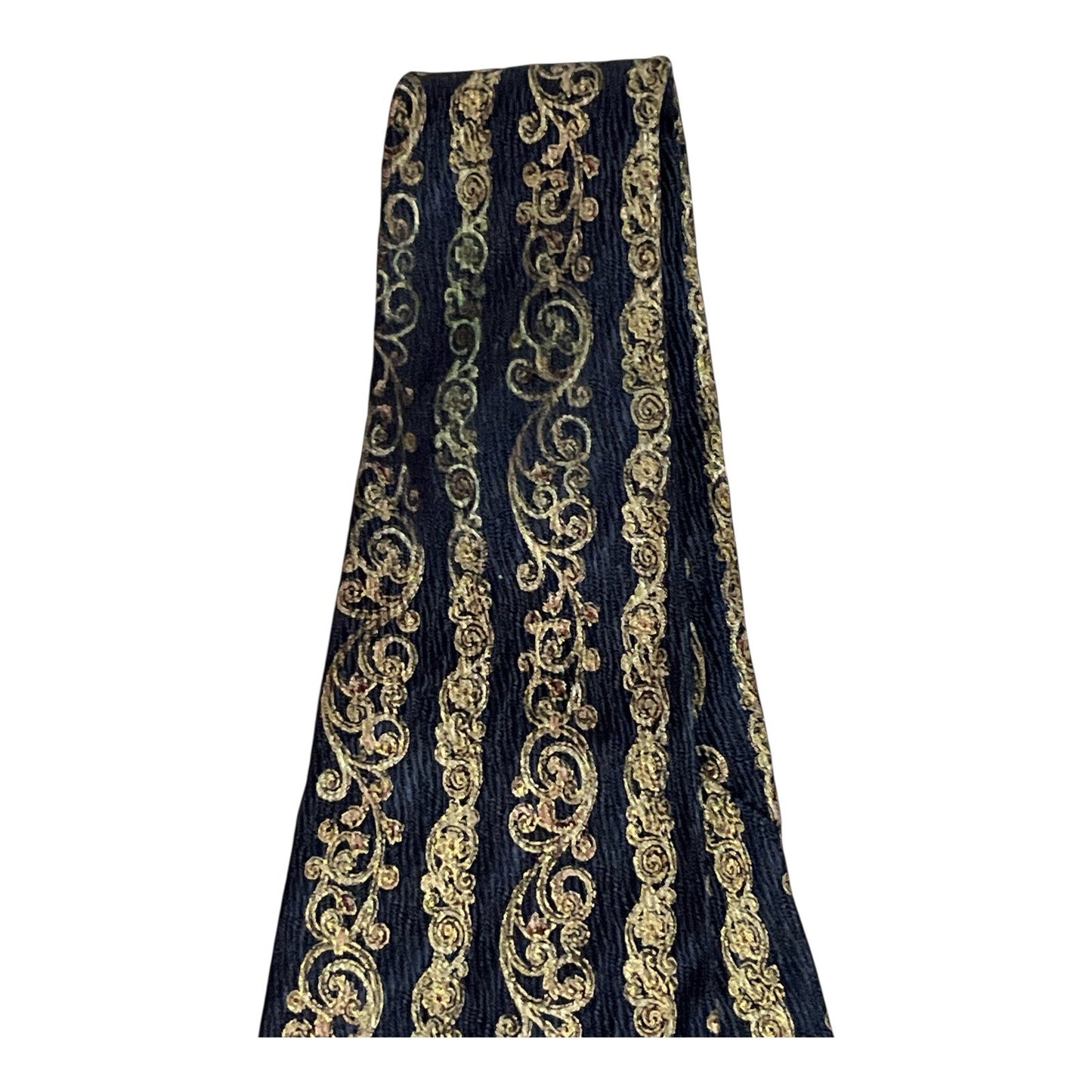 Claiborne Silk Tie Navy Gold Baroque Stripe Vintage 1990s–2000s Men’s Necktie