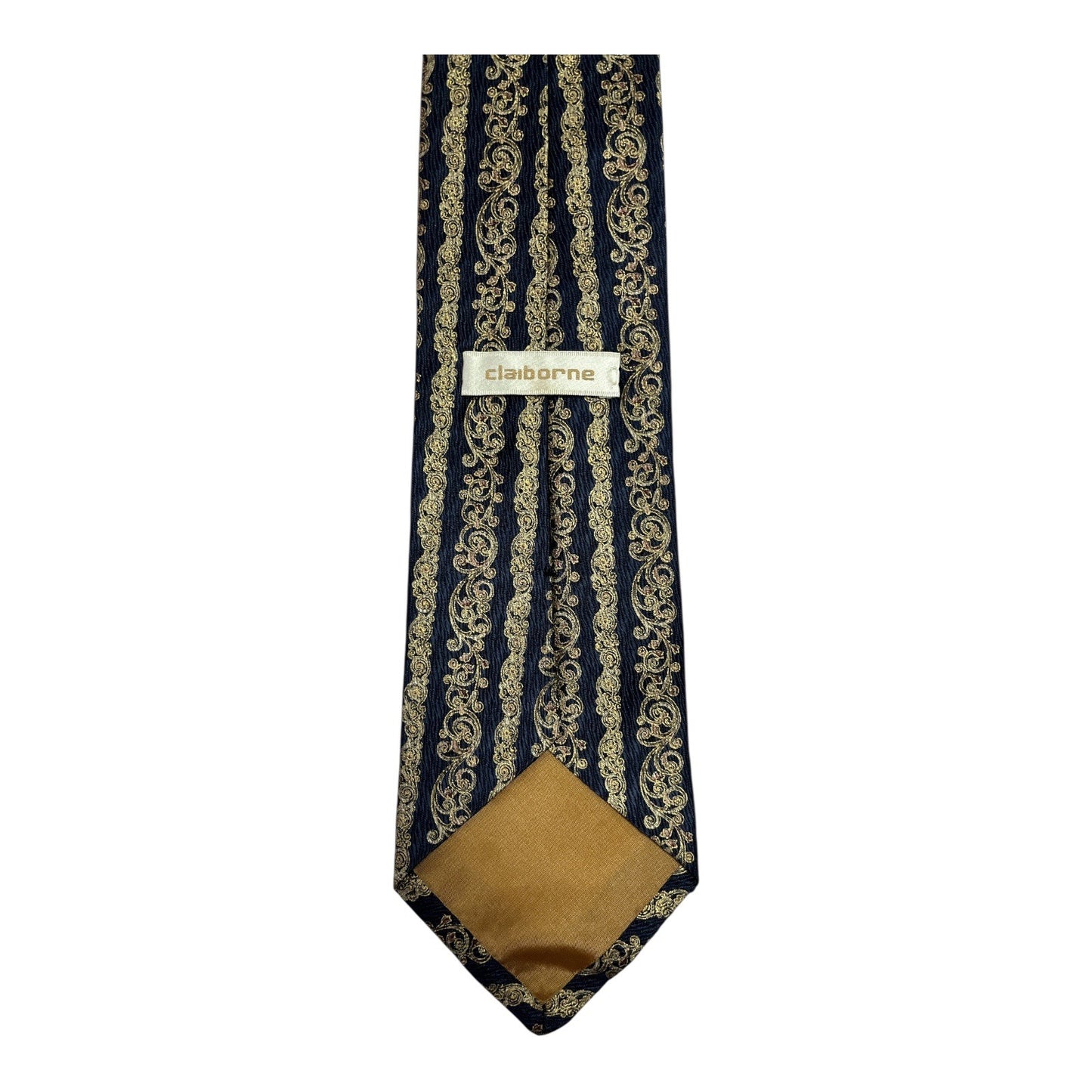 Claiborne Silk Tie Navy Gold Baroque Stripe Vintage 1990s–2000s Men’s Necktie