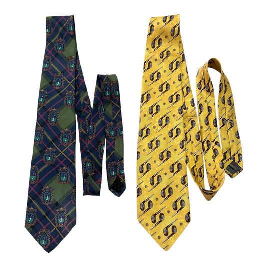 Vintage Silk Ties Set – Robert Talbott Golf Club & Rooster Plaid Golfer Crest – Made in USA