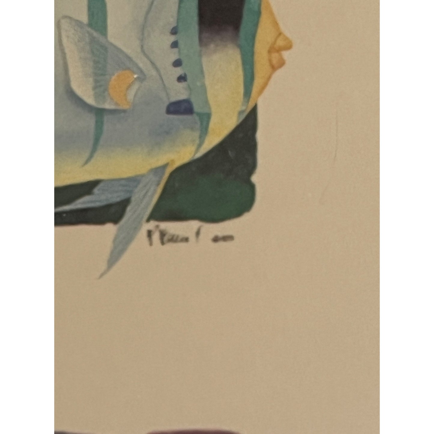 Vintage Framed Tropical Fish Print Signed Illegible Artist 9x11 Coastal Art