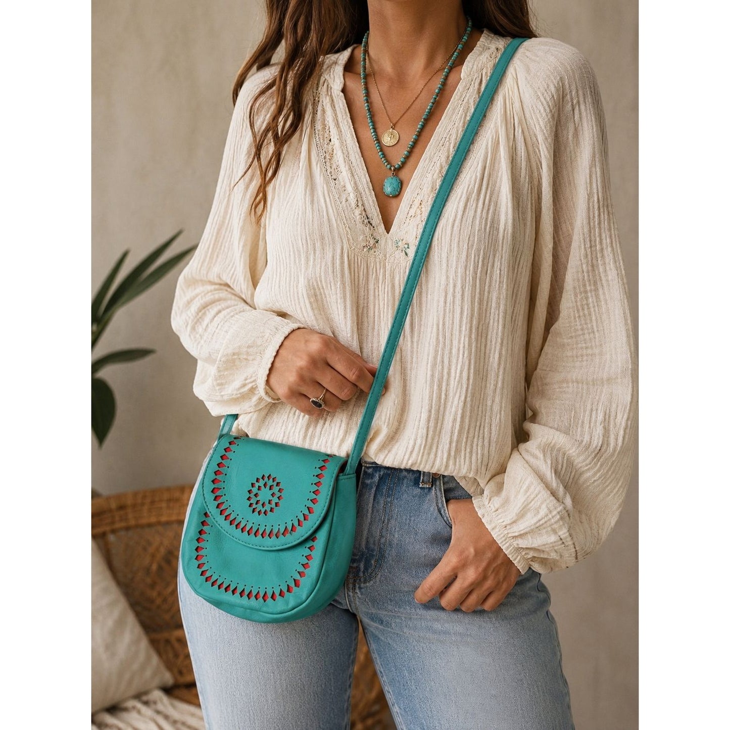 Vintage Arizona Jean Co.Turquoise Cutout Crossbody Bag Boho Southwestern Mini Purse