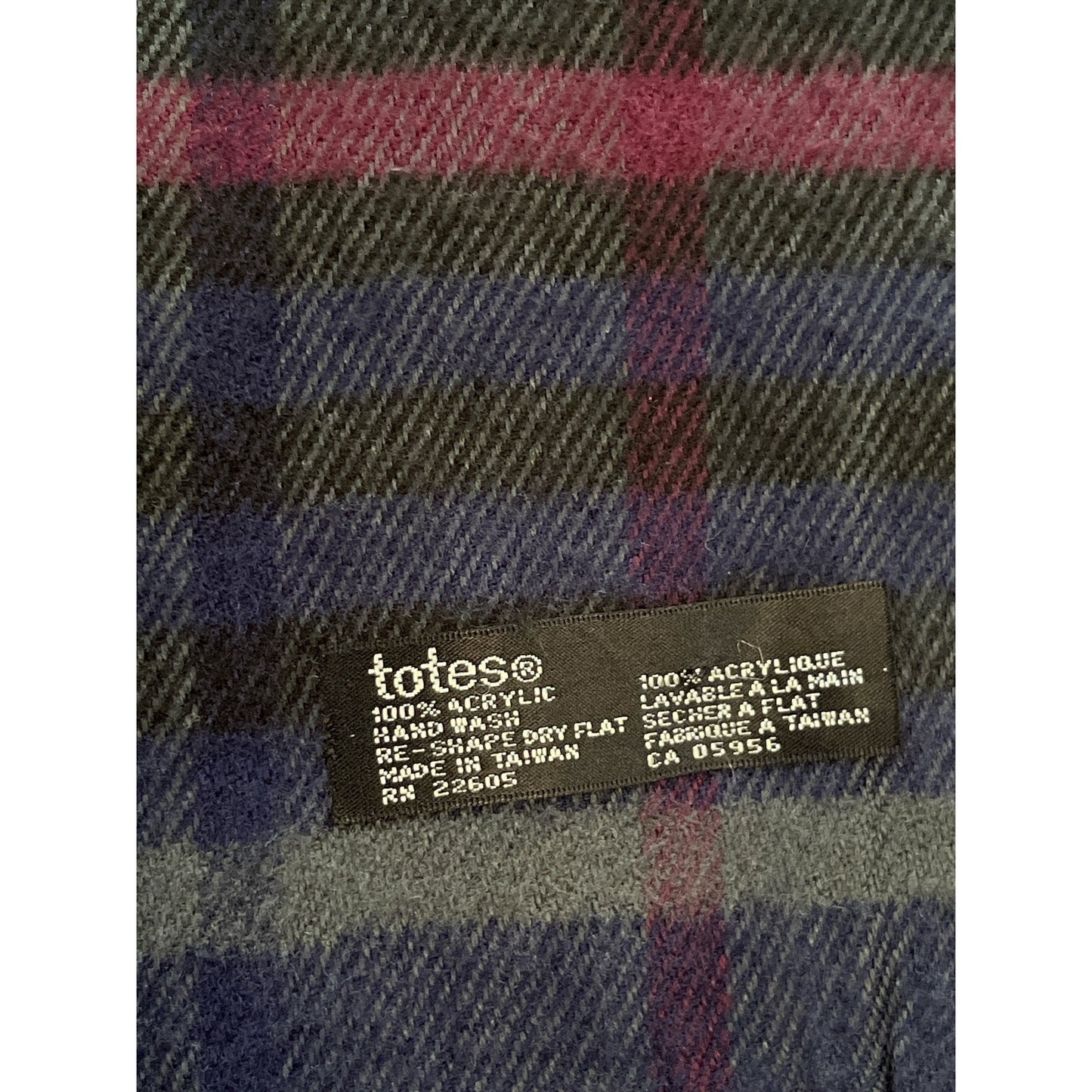 Vintage Totes Plaid Fringe Scarf Blue Green Burgundy Oversized Winter Wrap