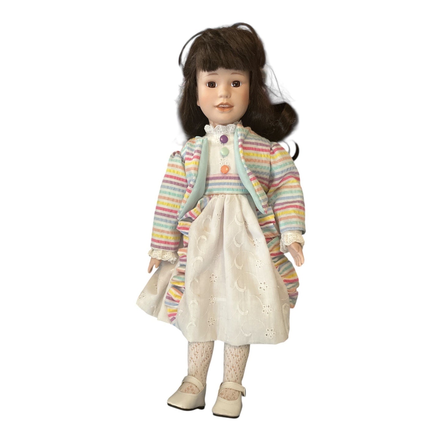 Vintage Designs by Yoko 18” Porcelain Doll Pastel Rainbow Dress Lace Socks Numbered