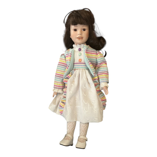 Vintage Designs by Yoko 18” Porcelain Doll Pastel Rainbow Dress Lace Socks Numbered