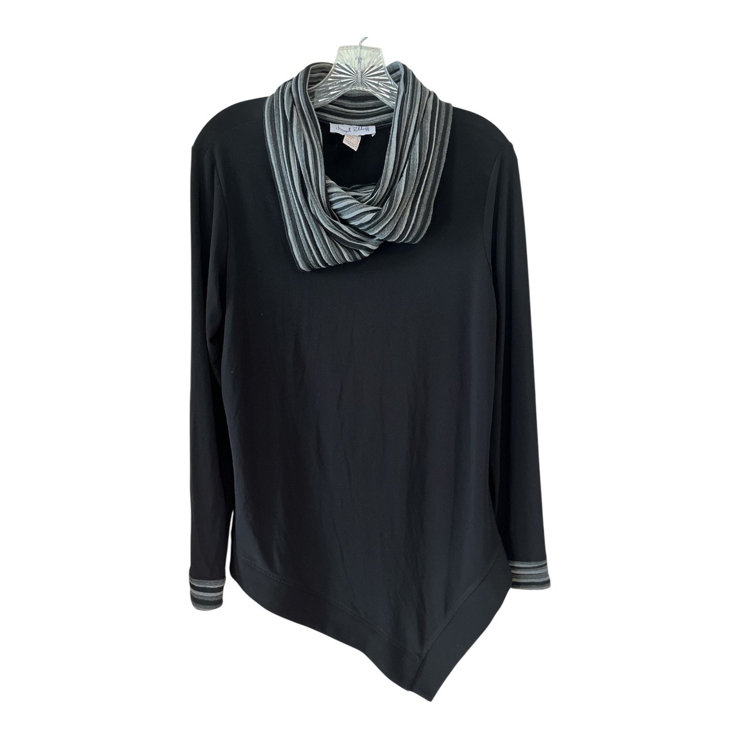 Joseph Ribkoff Women’s Size 14 Black Asymmetrical Top | Striped Cowl Neck & Cuffs | Made in Canada