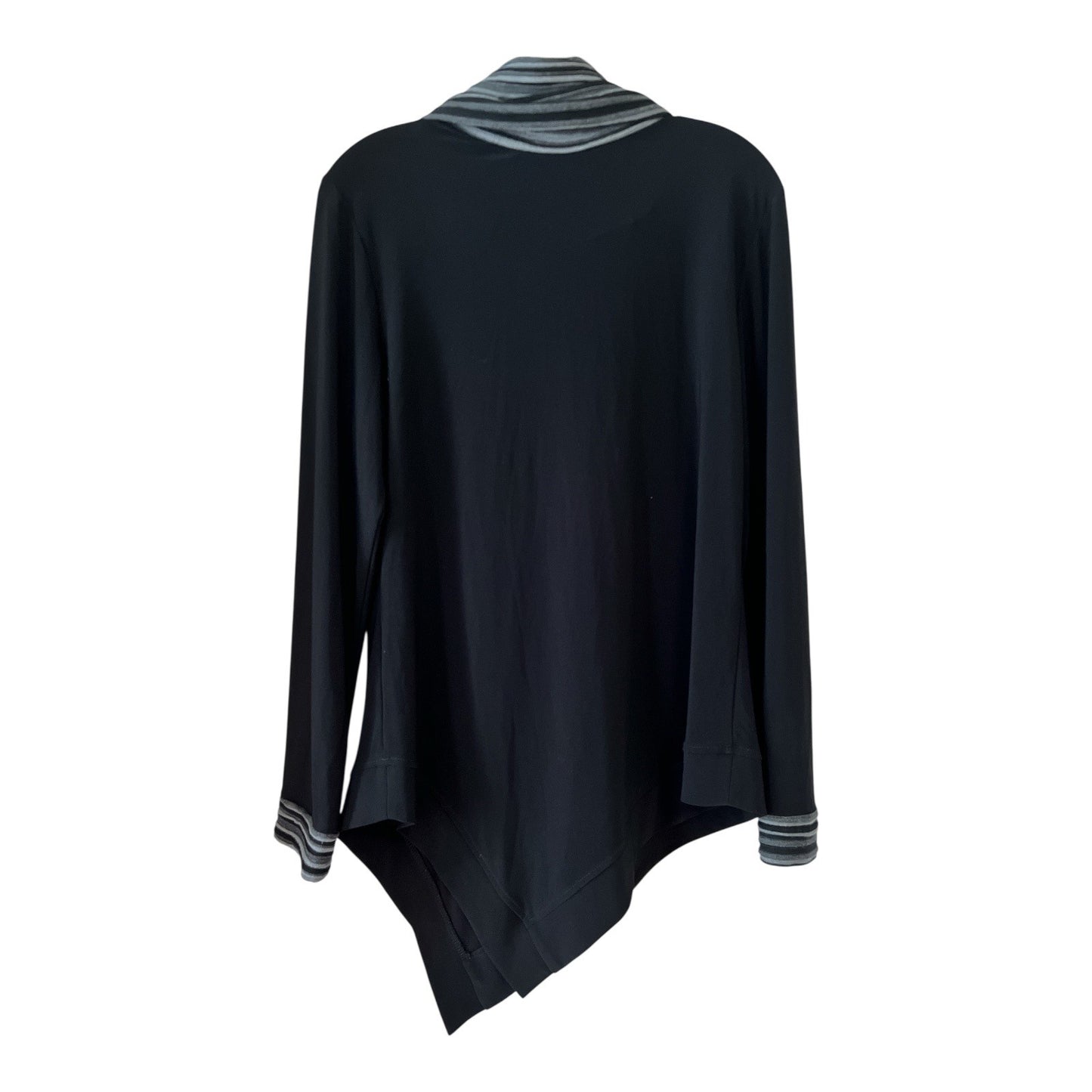 Joseph Ribkoff Women’s Size 14 Black Asymmetrical Top | Striped Cowl Neck & Cuffs | Made in Canada