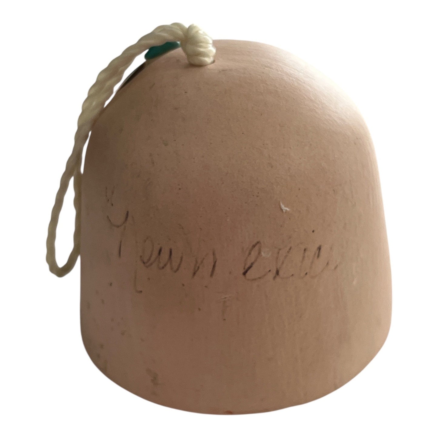 Hand-Painted Pueblo Clay Bell with Turquoise Accent & Feathers Signed ARA – New Mexico