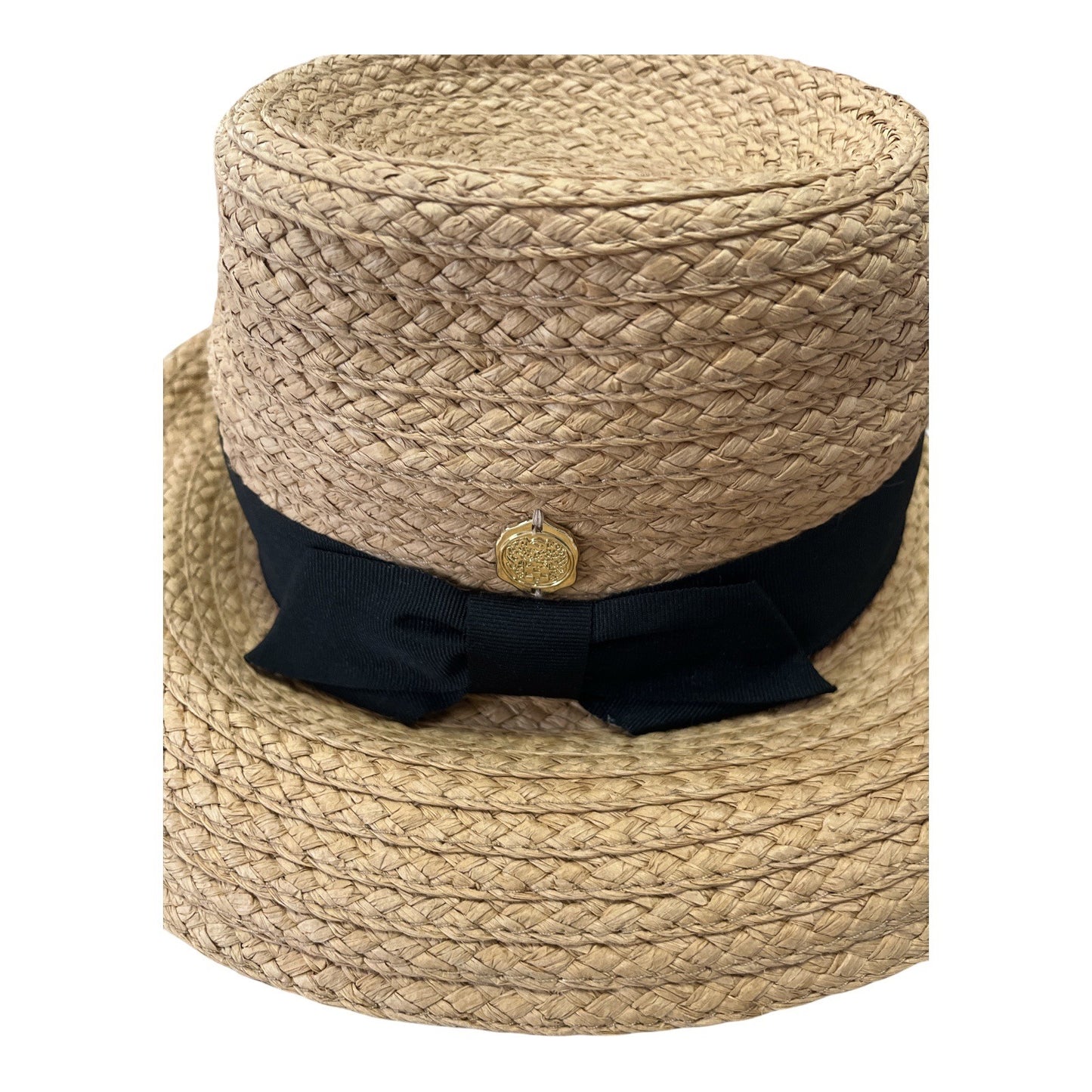 Vince Camuto Straw Hat – Wide Brim Boater Style w/ Black Bow Band