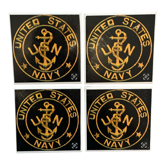 Set of 4 U.S. Navy Ceramic Tile Coasters – 4.25" – Cork Backing – Military Decor