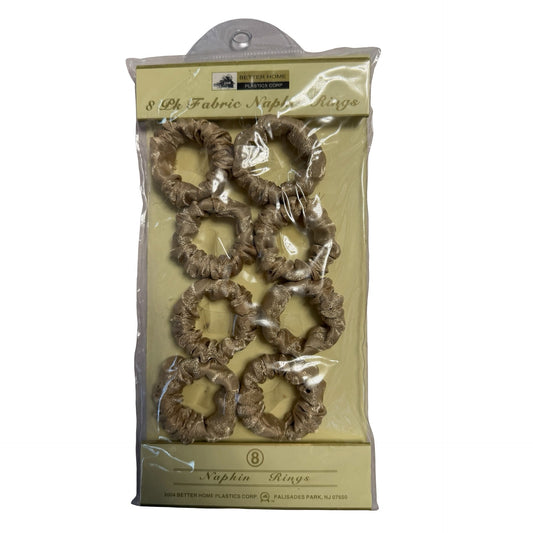 Better Home Plastics Fabric Damask Napkin Rings Set of 8 Champagne Gold