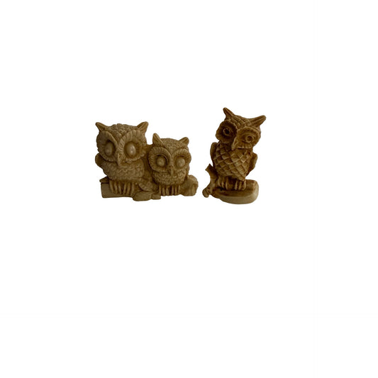 Vintage Wony Italy Style Resin Owl Figurines Pair Mother Baby Miniatures