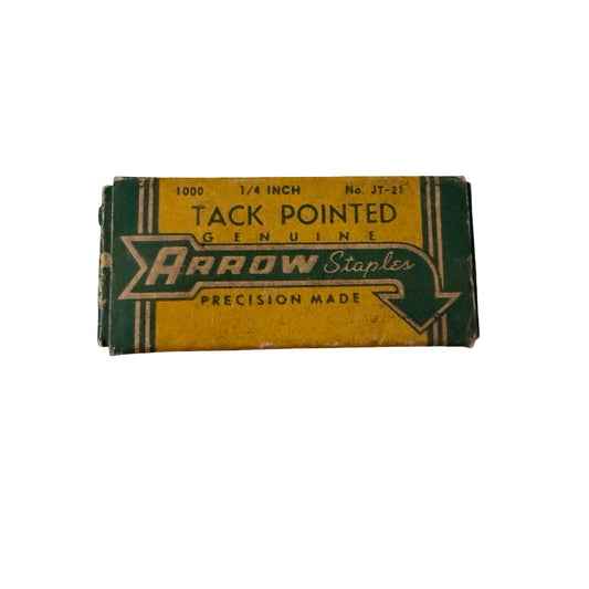 Vintage Arrow Staples JT-21 1/4 Inch Tack Pointed Staples Box 1000 Genuine Fasteners