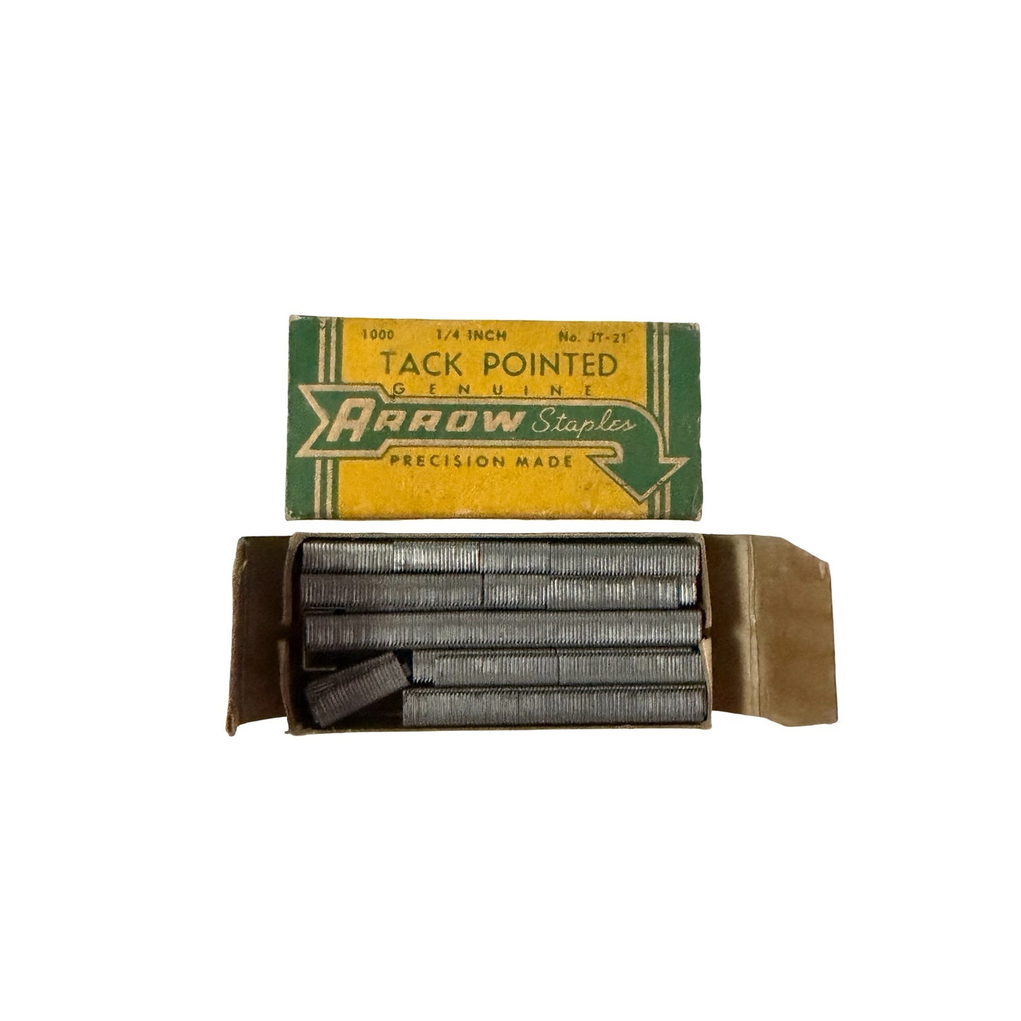 Vintage Arrow Staples JT-21 1/4 Inch Tack Pointed Staples Box 1000 Genuine Fasteners