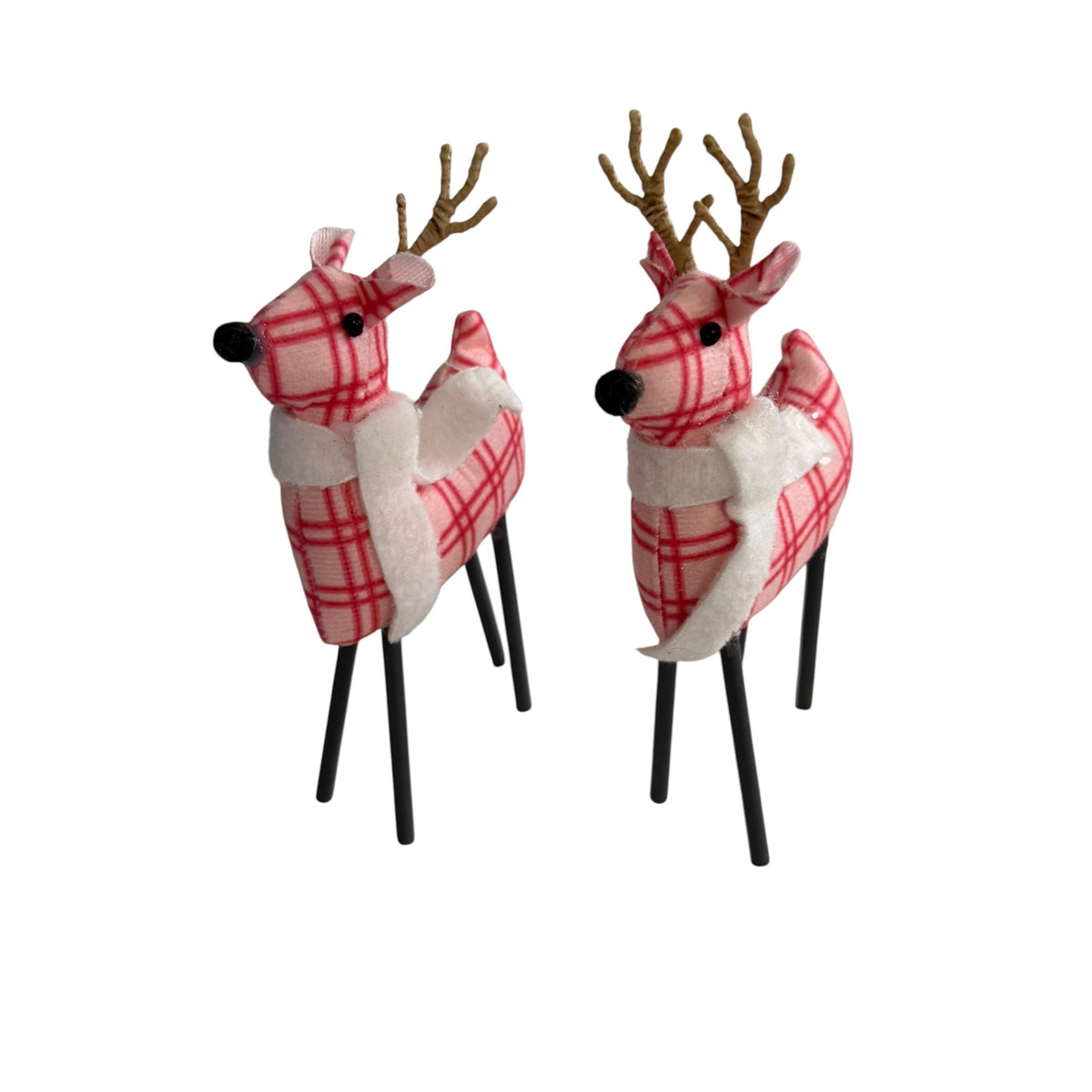 Target 2022 Pink Plaid Reindeer Christmas Figures Pair 6" Fabric Holiday Decor