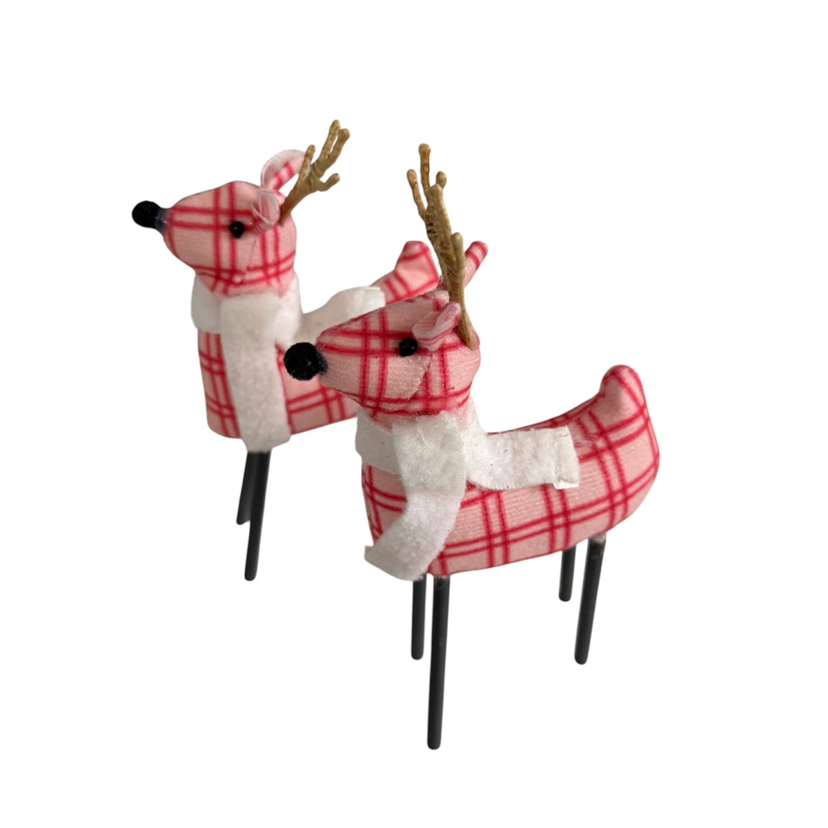 Target 2022 Pink Plaid Reindeer Christmas Figures Pair 6" Fabric Holiday Decor