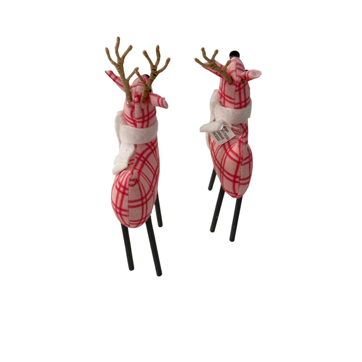 Target 2022 Pink Plaid Reindeer Christmas Figures Pair 6" Fabric Holiday Decor