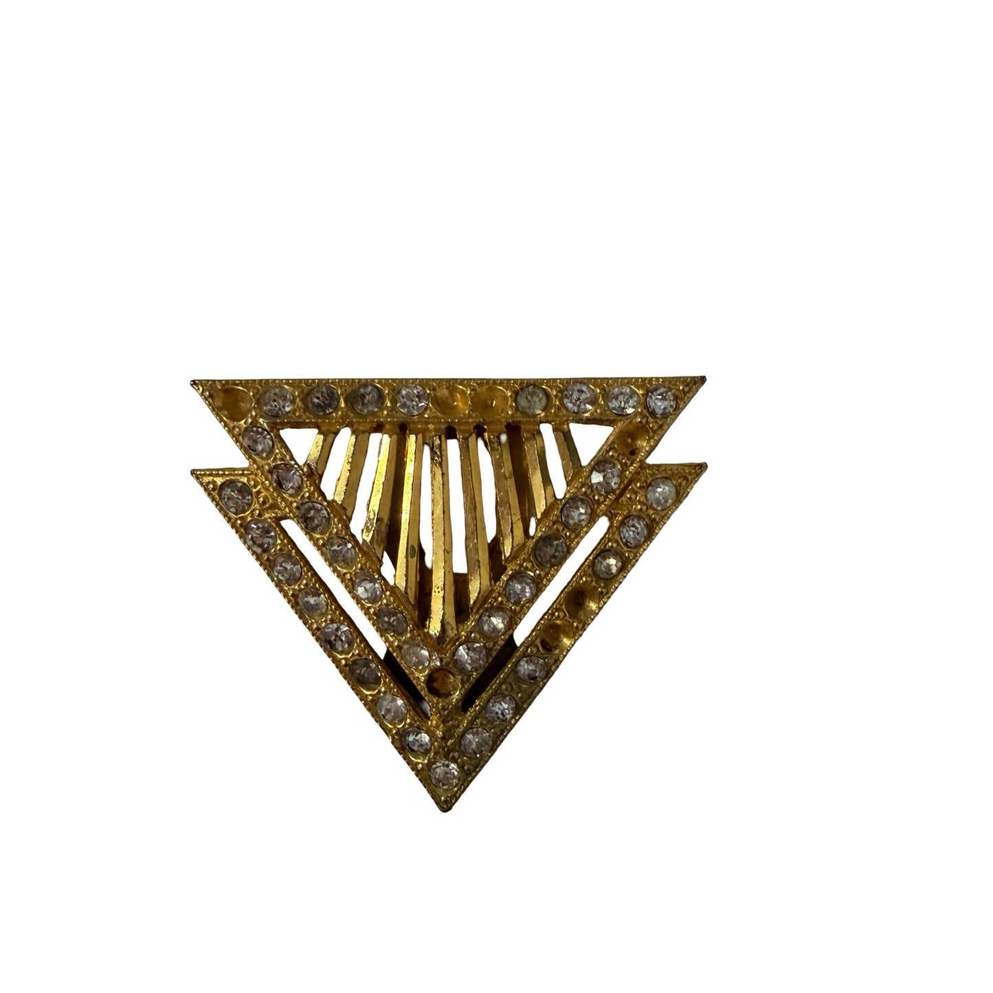 Vintage Art Deco Rhinestone Sweater Clip Triangle Dress Clip Gold Tone Geometric Design