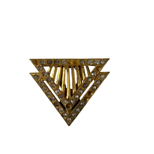 Vintage Art Deco Rhinestone Sweater Clip Triangle Dress Clip Gold Tone Geometric Design