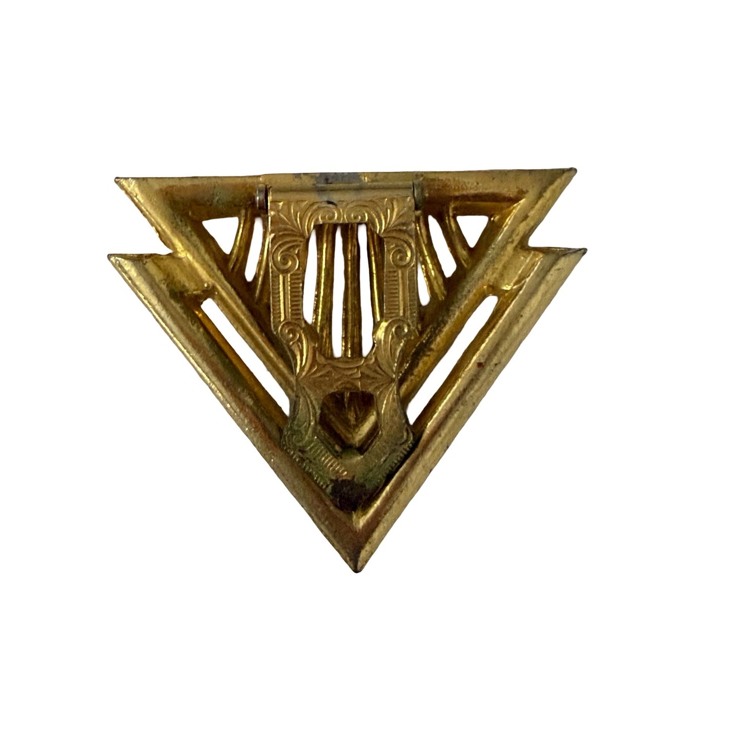 Vintage Art Deco Rhinestone Sweater Clip Triangle Dress Clip Gold Tone Geometric Design