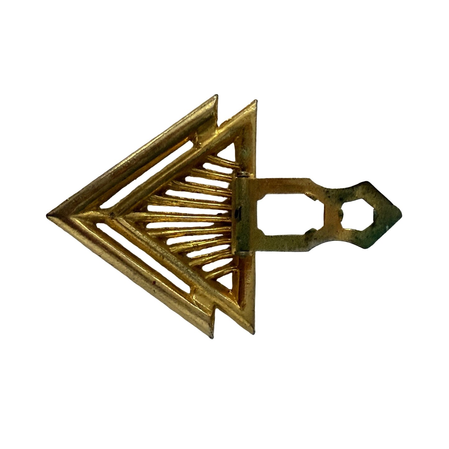 Vintage Art Deco Rhinestone Sweater Clip Triangle Dress Clip Gold Tone Geometric Design