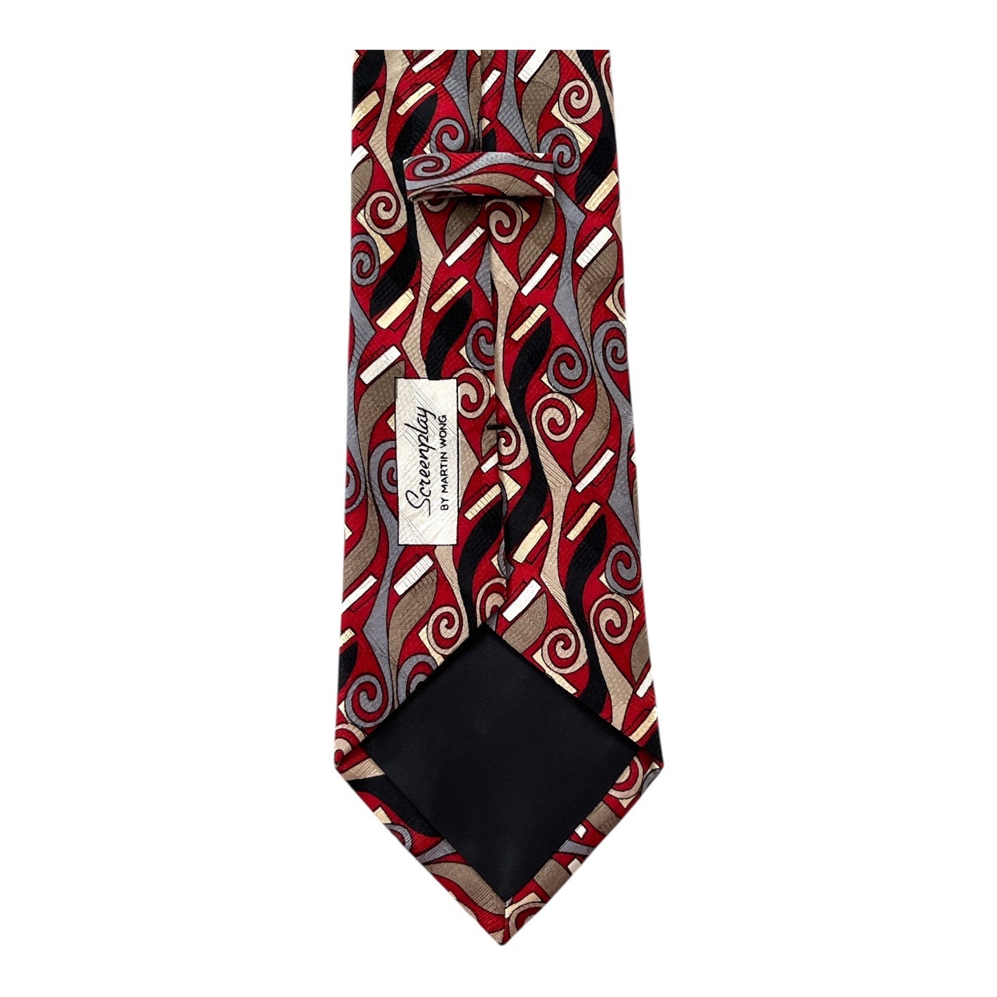 Vintage Screenplay by Martin Wong Silk Neck Tie Red Abstract Pattern