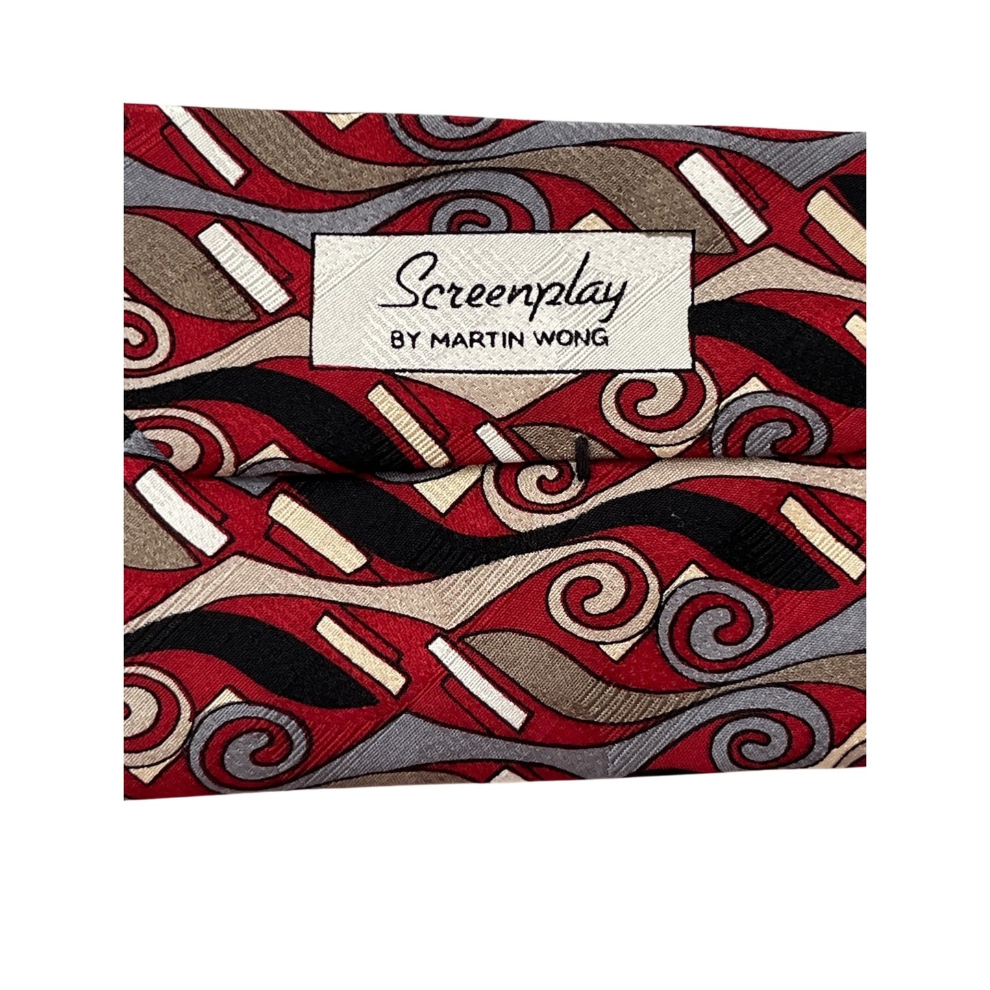 Vintage Screenplay by Martin Wong Silk Neck Tie Red Abstract Pattern