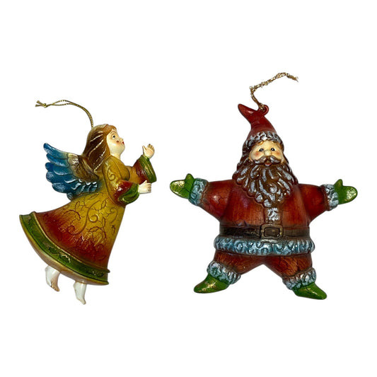 Dept 56 Krinkles Patience Brewster Santa & Angel Ornaments – Set of 2 – Handpainted Resin