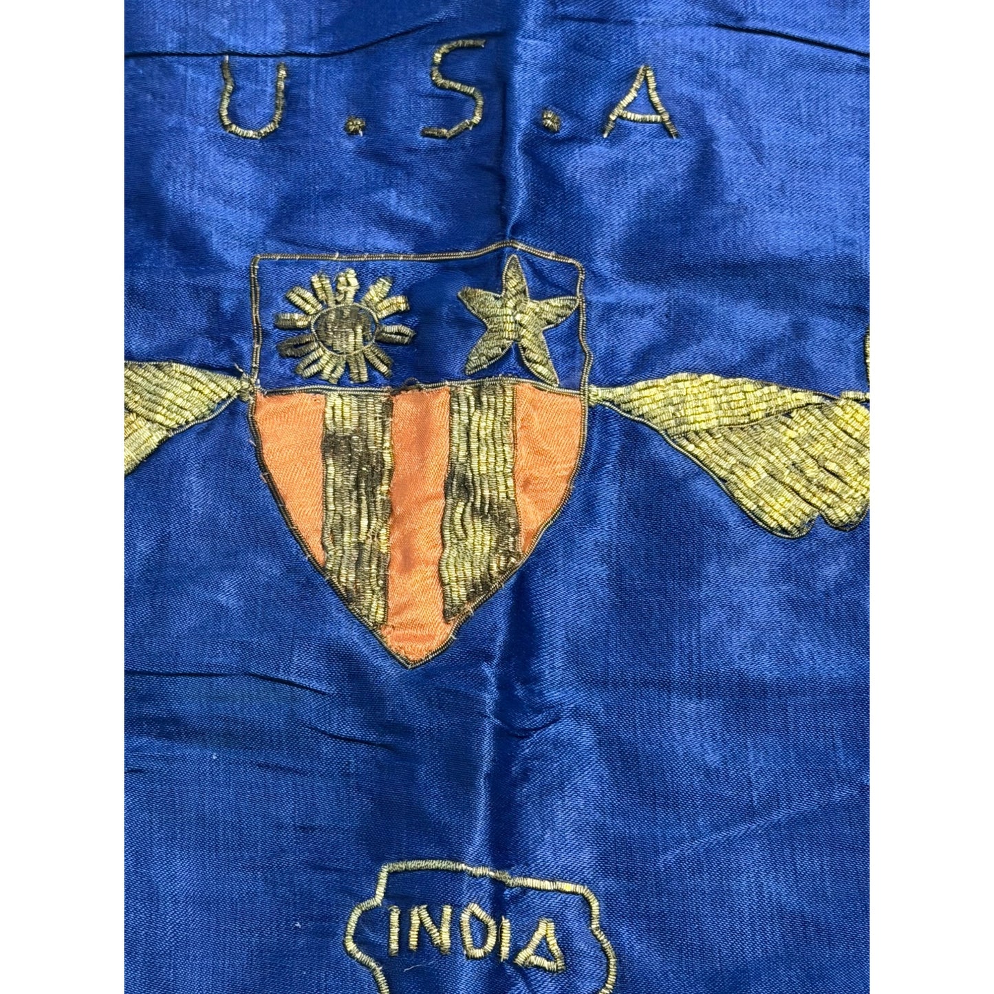 Vintage WWII CBI China Burma India Theater Embroidered Silk Banner Wall Hanging 15" Military Souvenir