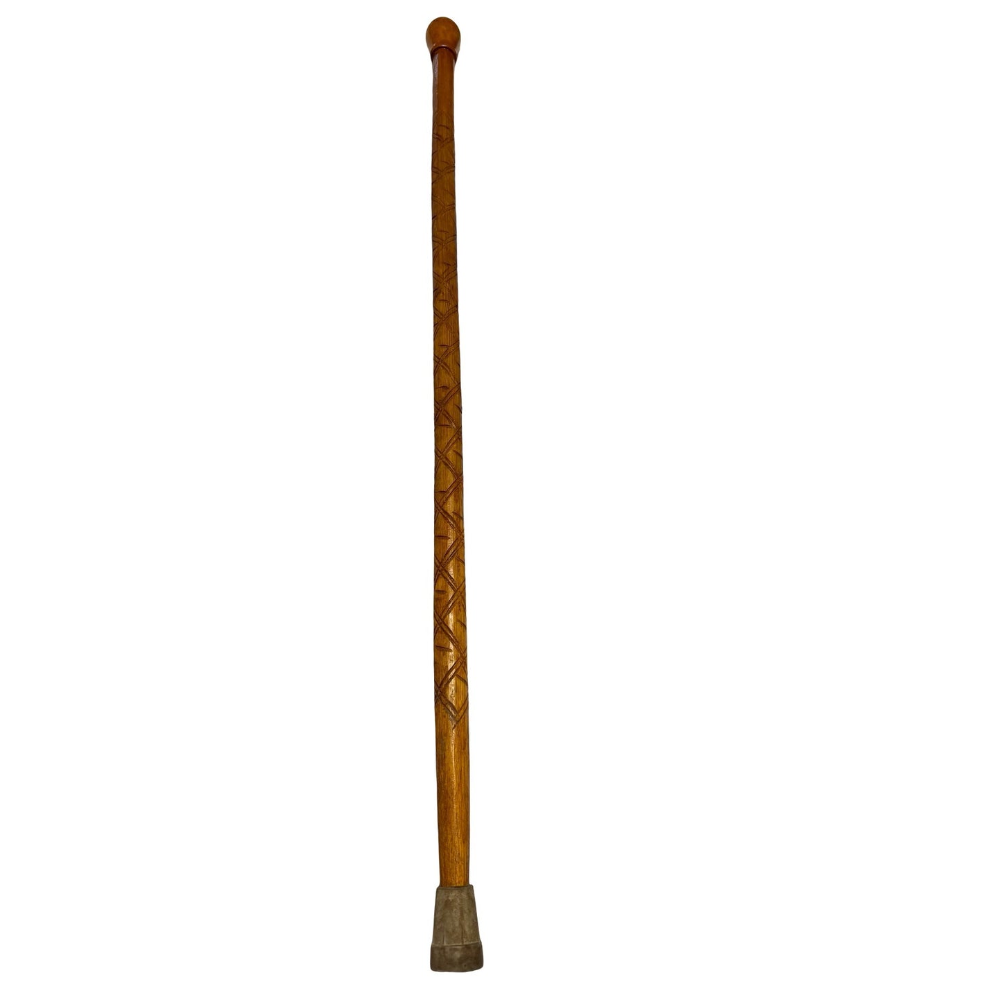 Vintage Hand Carved Wooden Walking Cane Geometric Folk Art Design 38 Inch