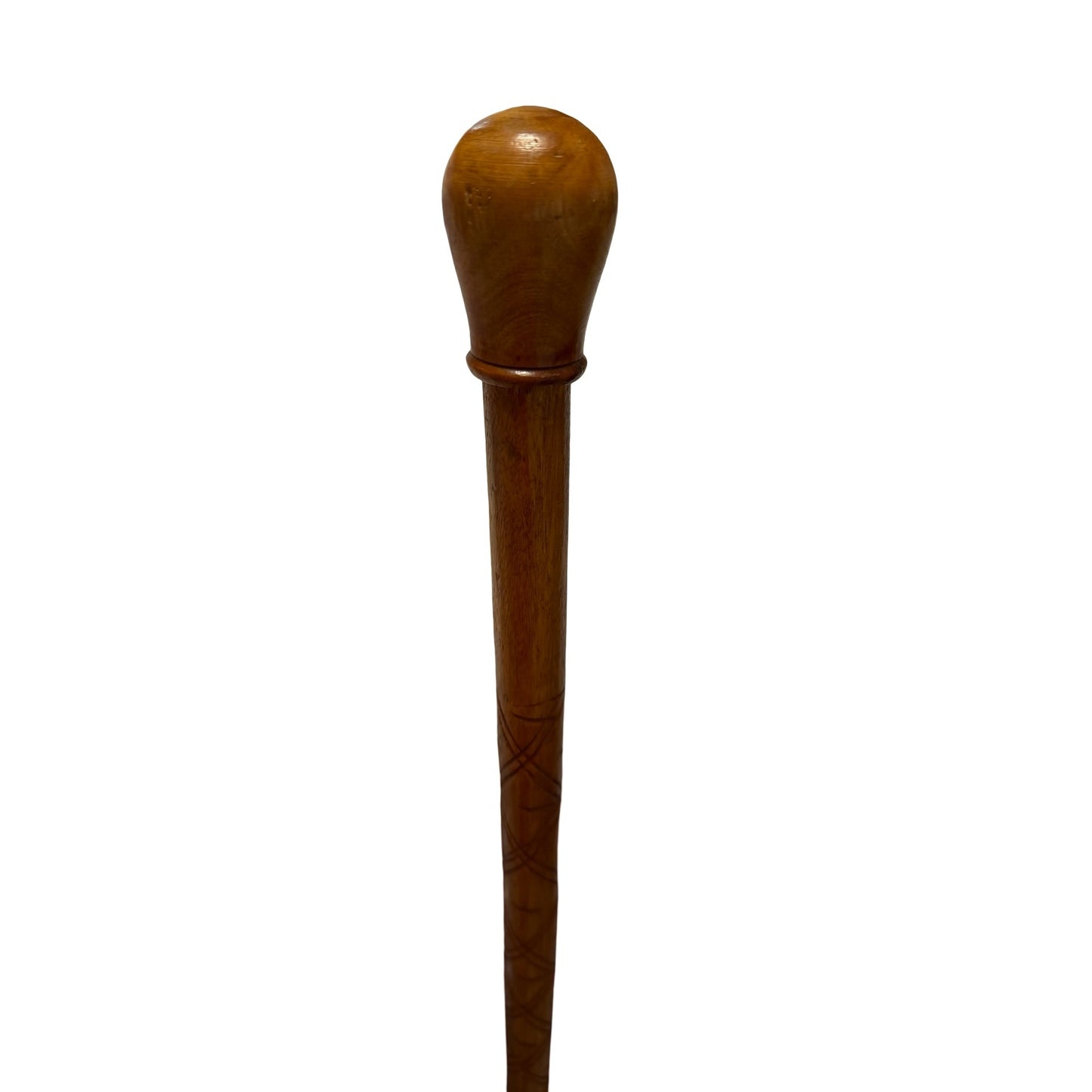 Vintage Hand Carved Wooden Walking Cane Geometric Folk Art Design 38 Inch