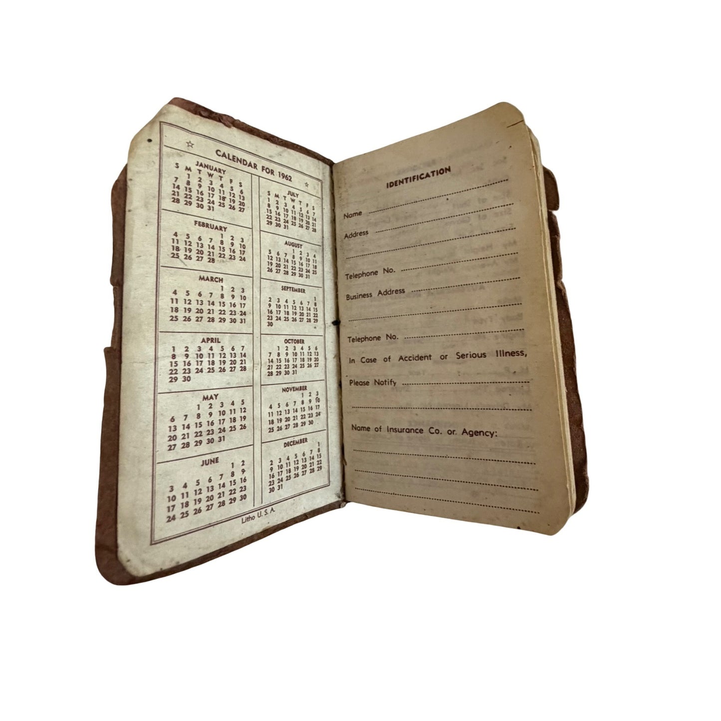 Vintage 1962 Ryan's Service Station Pocket Memo Book Lexington Ohio Advertising Calendar Planner