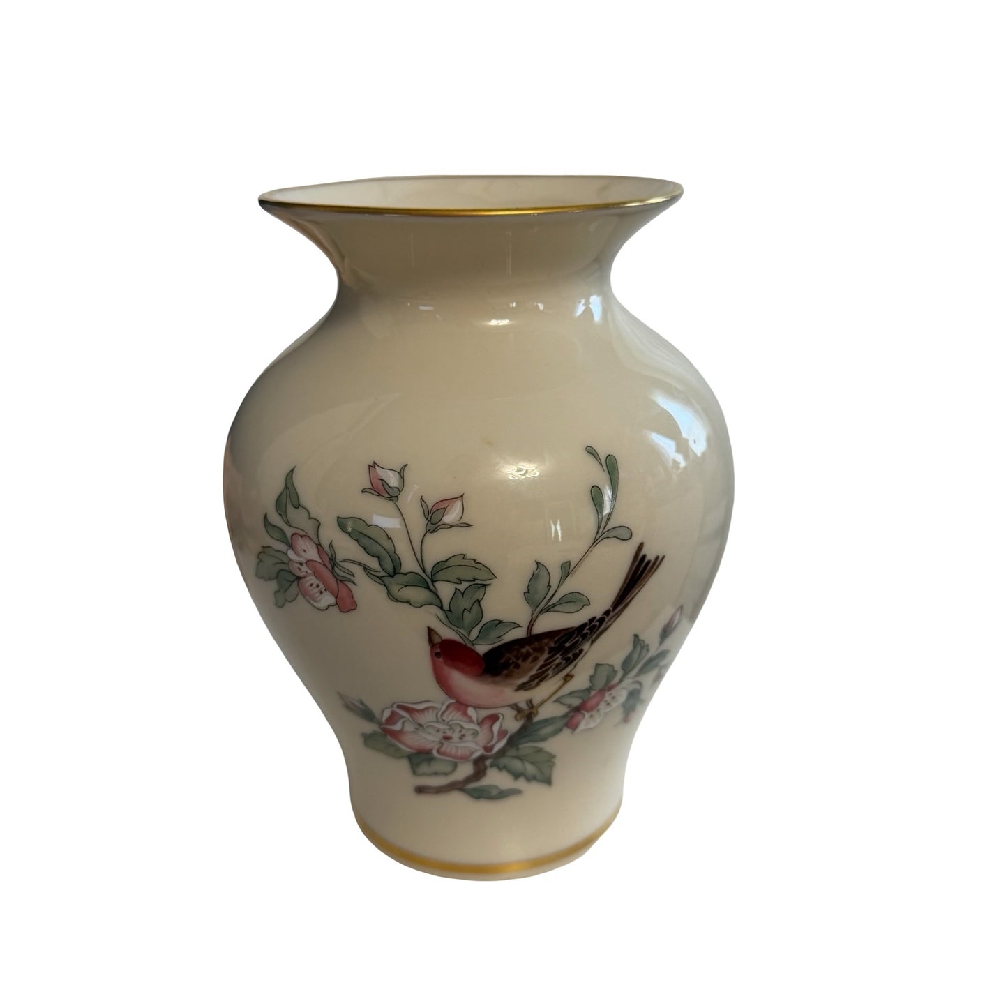 Lenox Serenade Bird Floral Bud Vase Ivory Porcelain Gold Trim Made In USA