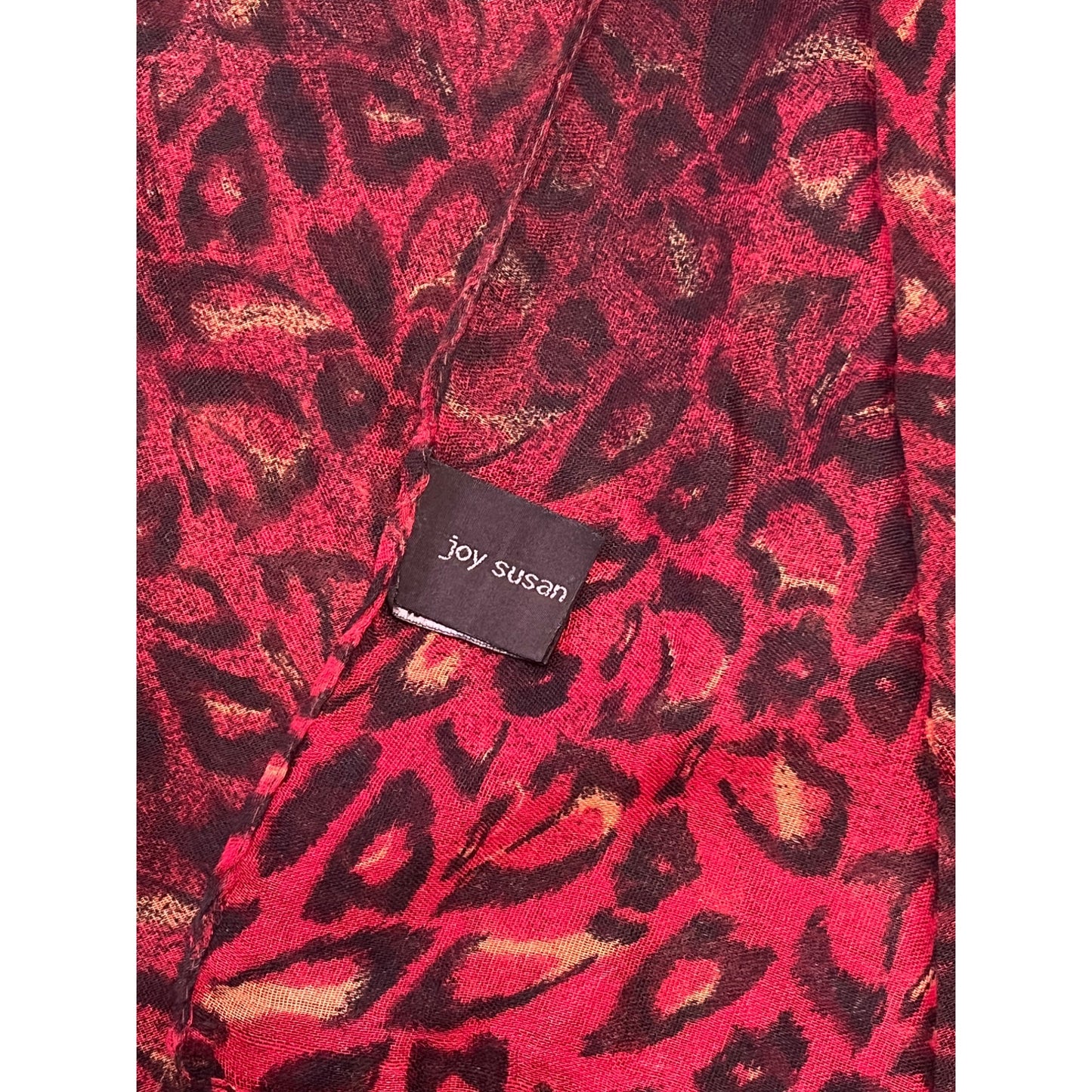 Joy Susan Feather Paisley Ombre Scarf Red Brown Boho Lightweight Wrap Mid-2000s