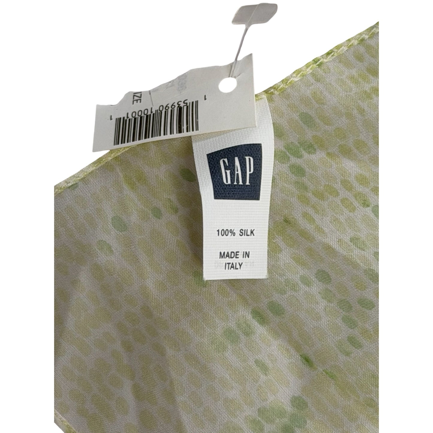 GAP 100% Silk Scarf Made in Italy Green Abstract Dot Print 50x10 NWT