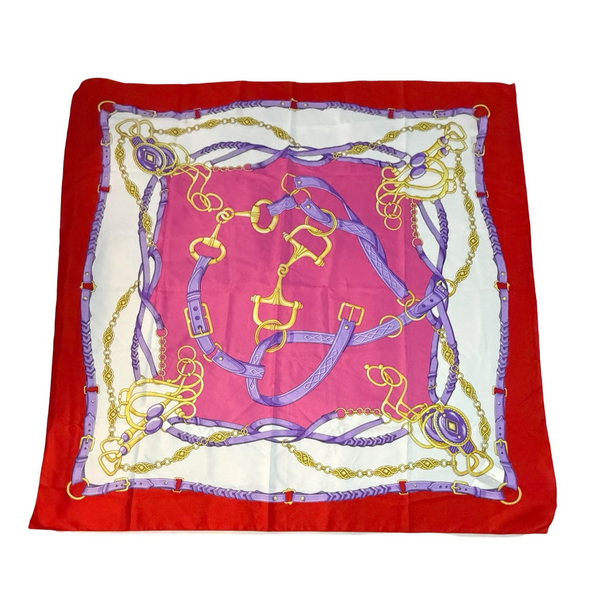 Leonardi Como Italy Equestrian Scarf 34 Inch Square Red Pink Purple Gold NWT